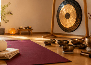 Gong, Klangschalen und Yogamatte